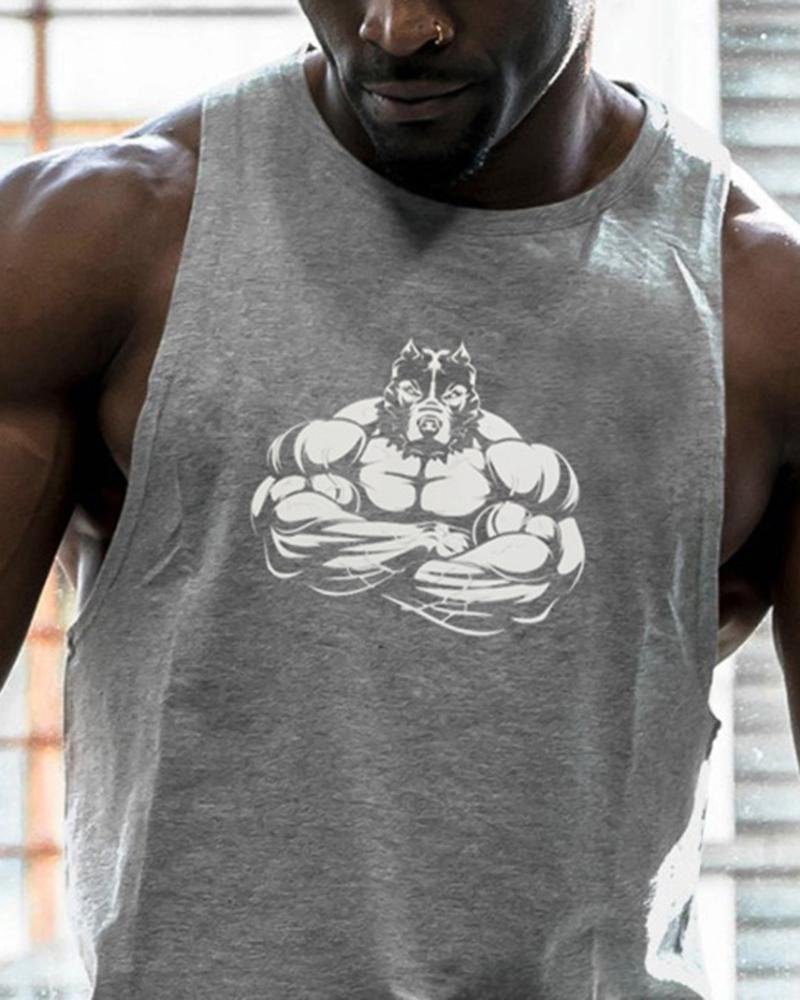 Mens O-Neck Fashion Sports And Fitness Printed Vest