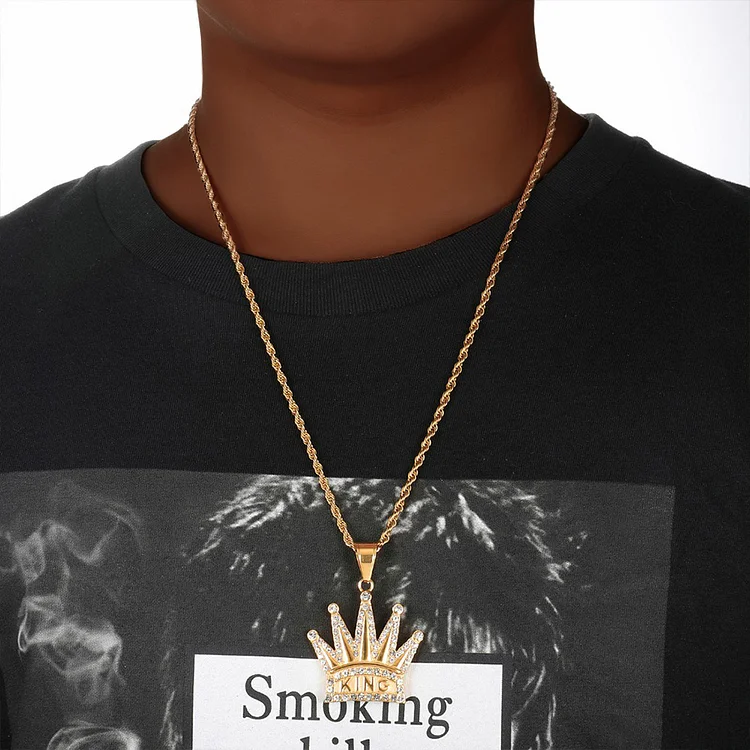 Hop Hop Iced Out Bling Crown KING Pendant Necklace