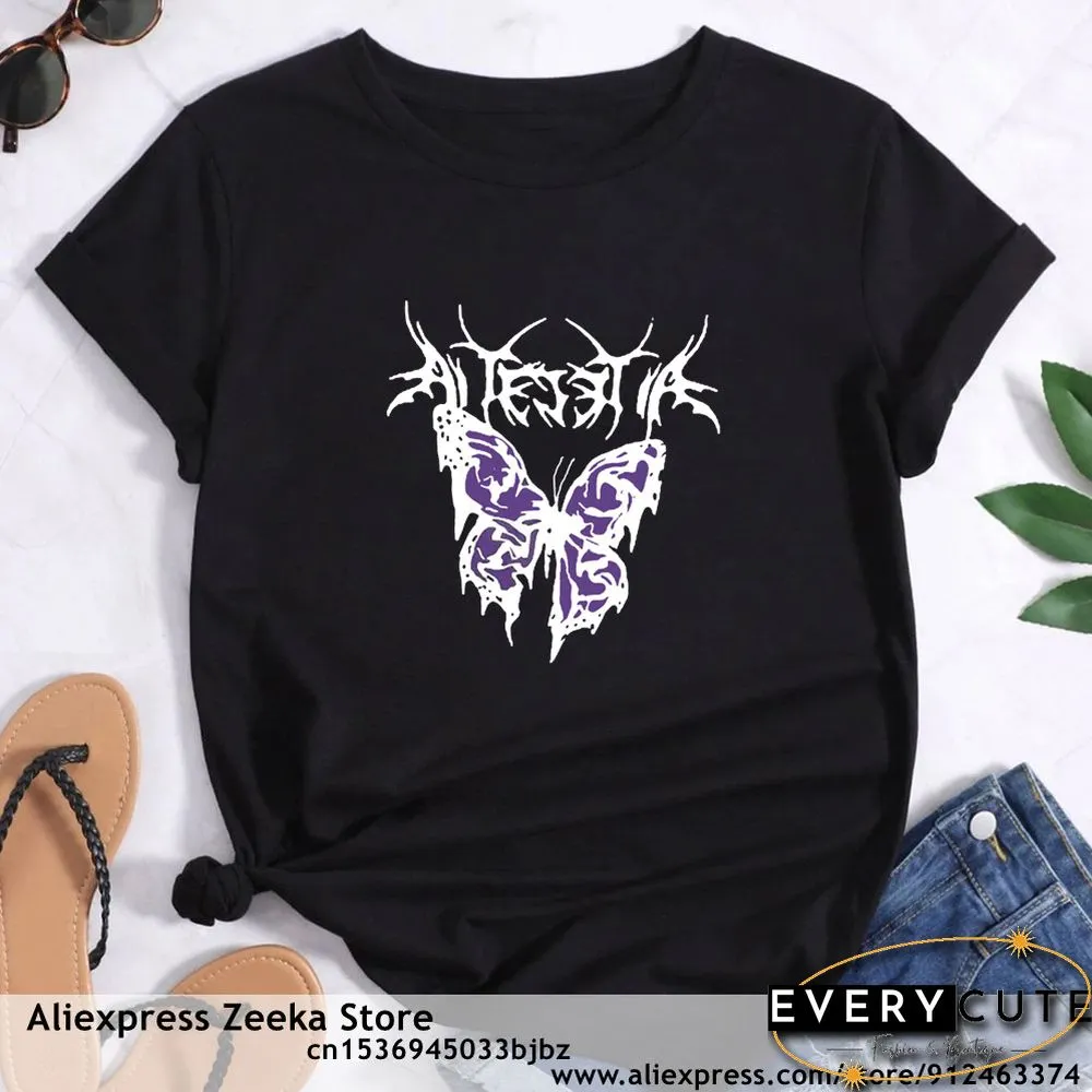 Womens Traveling Fun Print Tee-Shirt for Girls Y2K Harajuku Basics Collar White Shirt