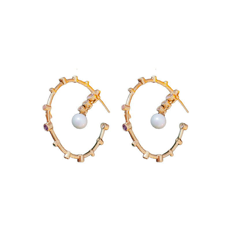 Luxurious Circle Round Geometric Artificial Pearl Zircon Inlay Earrings