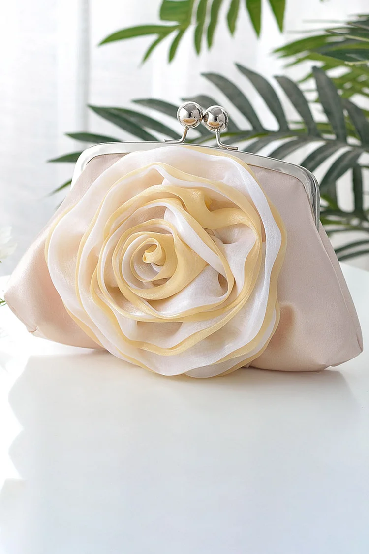 Evening Plain 3D Rose Flower Satin Clutches Bag 2024 - Xpluswear