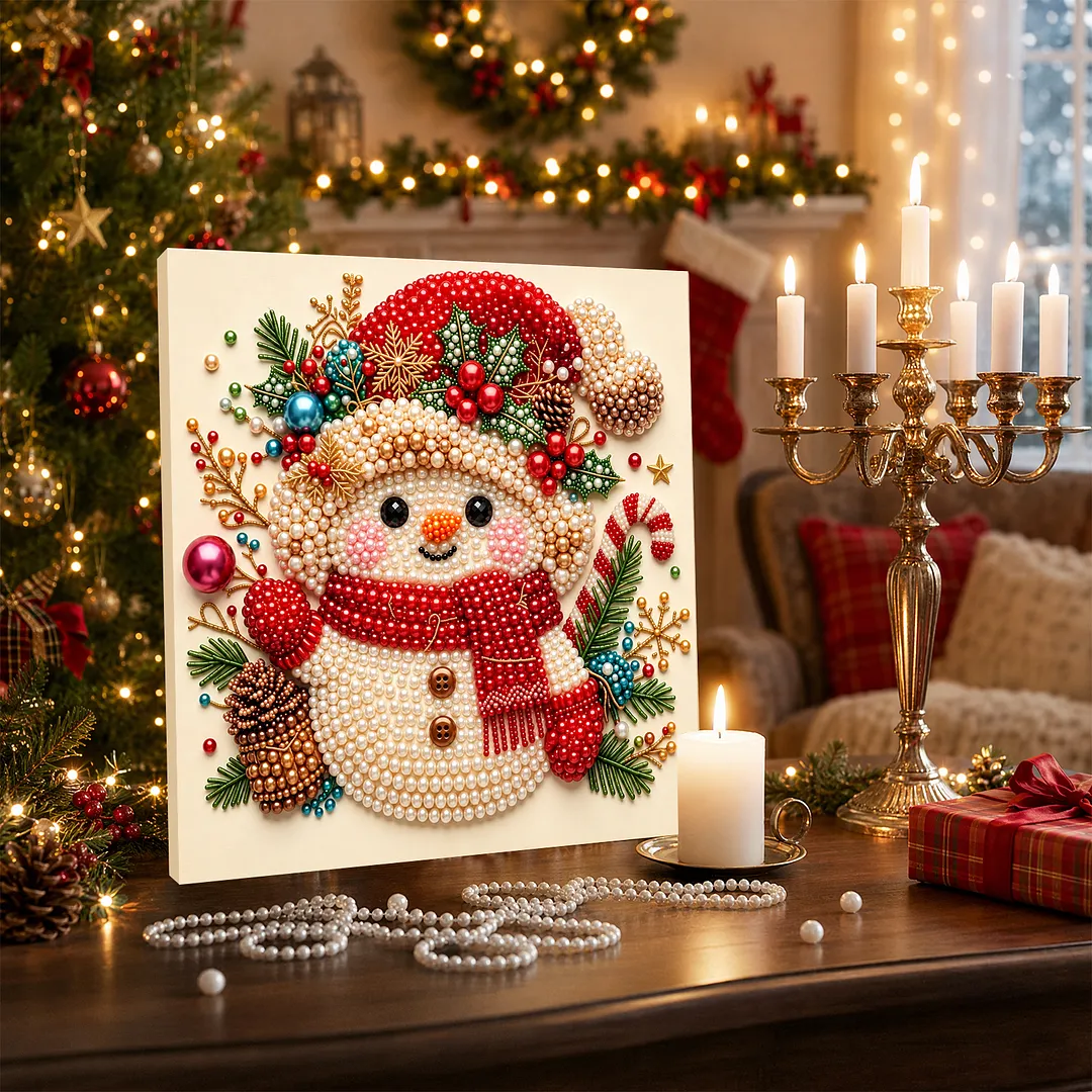 Framed Pearl Painting Kit Christmas Bead Snowman 7.87x7.87in