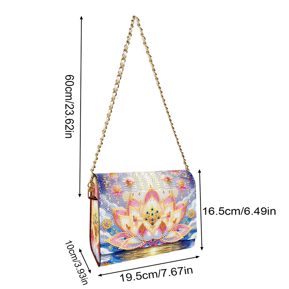 DIY Lotus Diamond Art Wooden Coin Pouch with Chain 5D Diamond Painting Purse