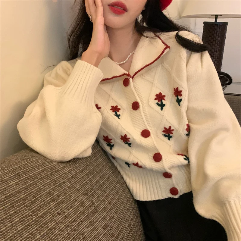 Toloer Toloer Embroidered Sweater Sweater Female 2024 Autumn And Winter New Chic Top Design Sense Niche Cardigan Coat Female-Outfit Ideas