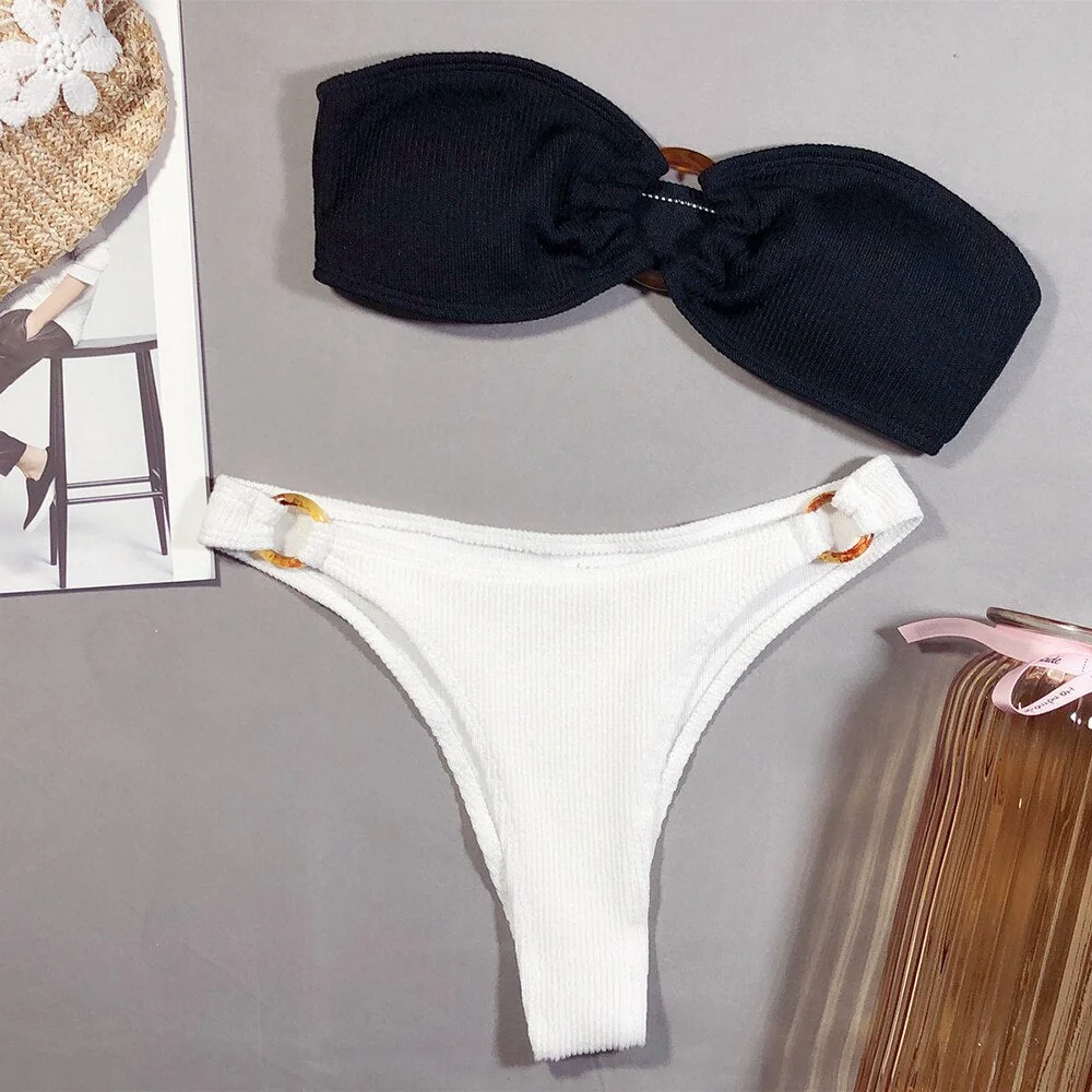 ZTVitality Strapless Bikini 2020 New Arrival Padded Bra Ring Patchwork Sexy Swimsuit Female Low Waist Swimwear Women Biquini S-L