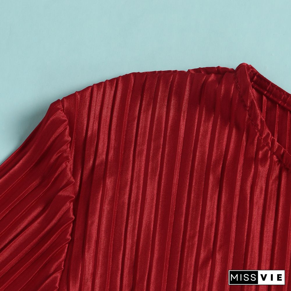 Pleated Loose Blouse Crop Top Wide Leg Pants Outfits