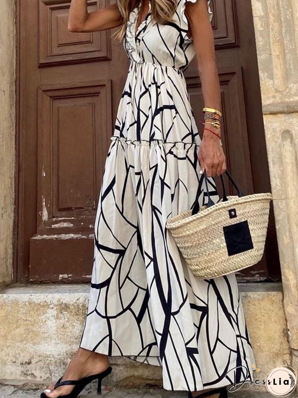 Elegant Abstract Print Maxi Dress