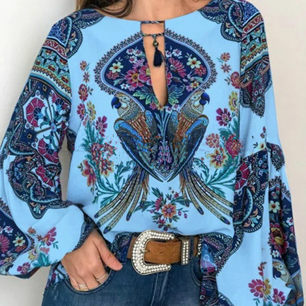 Uveng Uveng Large Number Of New Women's Fashion Women's Fashion Digital Printing Round Lantern Sleeve Shirts In The Spring And Summer Of 2025