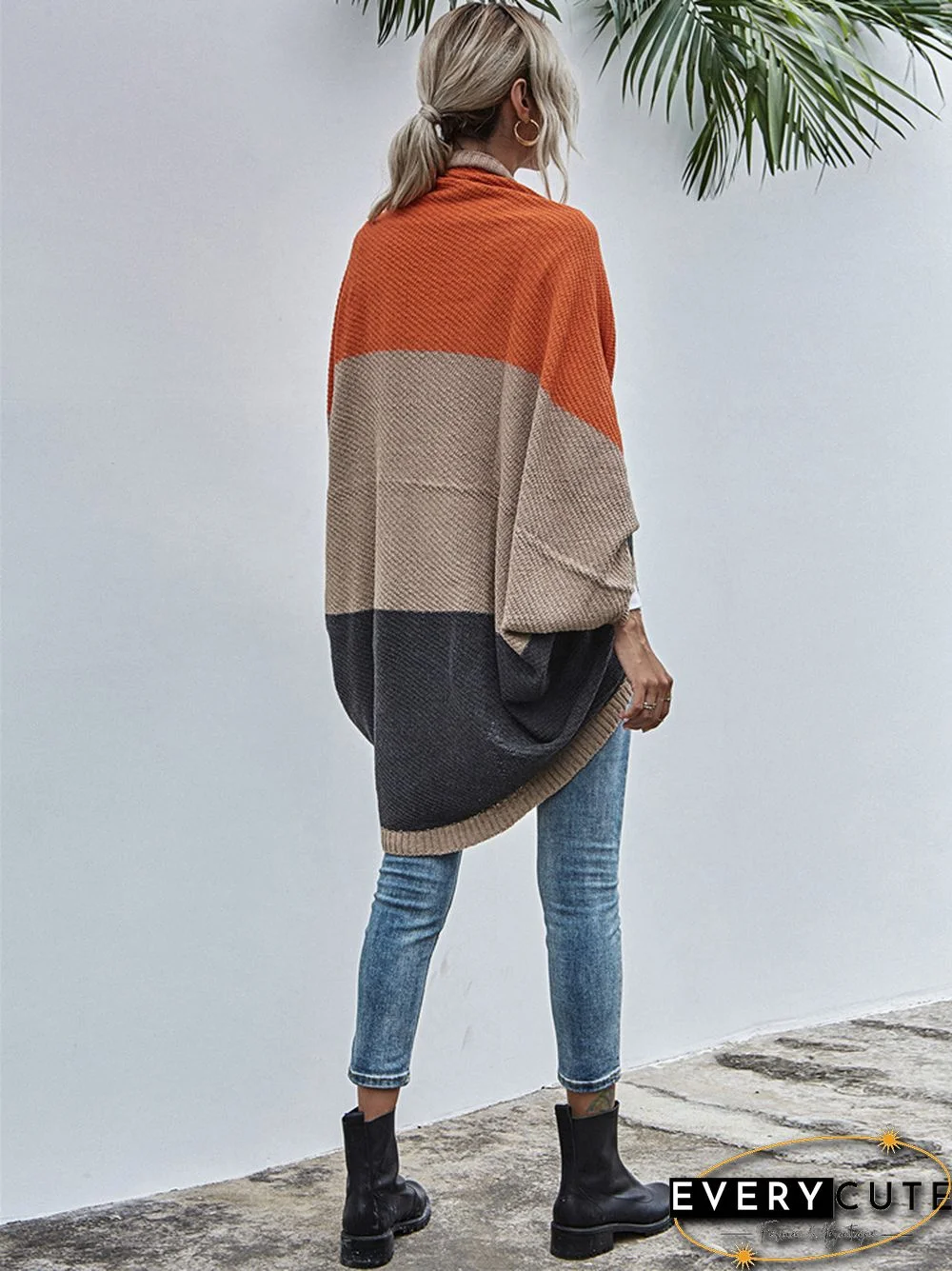 Contrast Shawl Knitted Cardigan Sweater