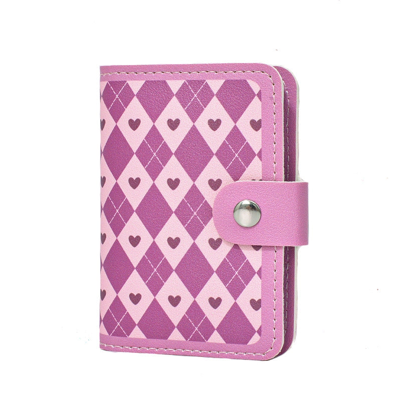 Women’s Heart Shape Flower Butterfly Pu Leather Pink Hidden Buckle Card Holders