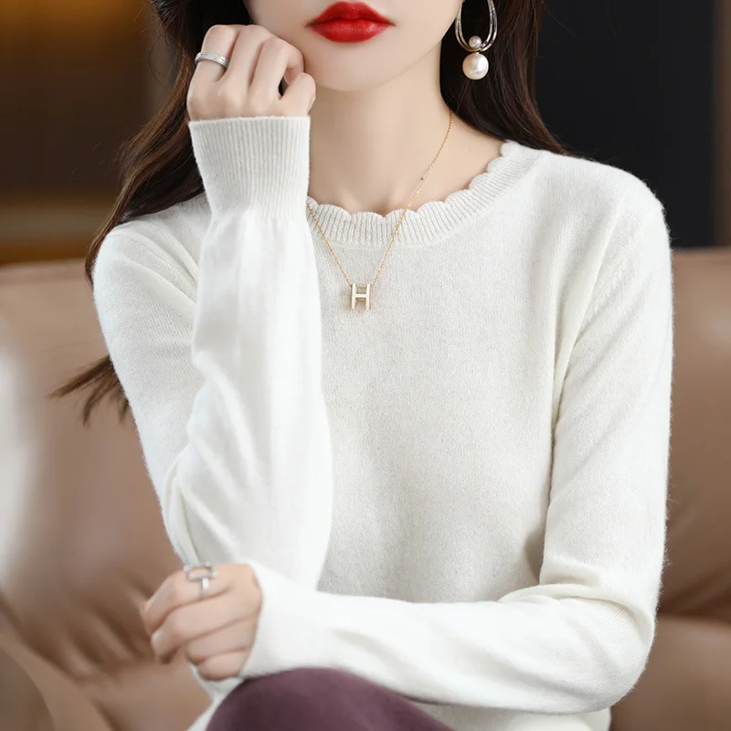Churchf Churchf 2024 Autumn And Winter New Lady Loose Round Collar Solid Color Short Set Bottom Knit Bottom Sweater