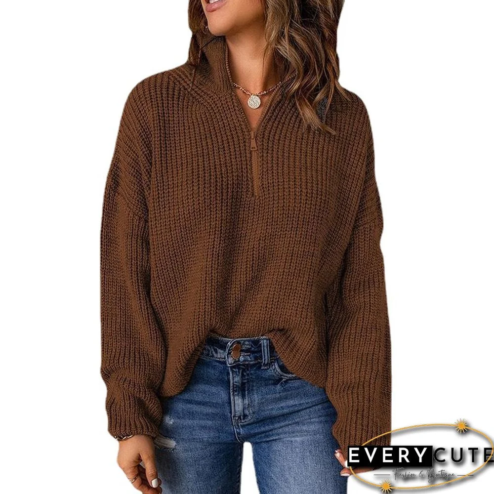 Solid Color Casual Loose Zipper Zipper Sweater