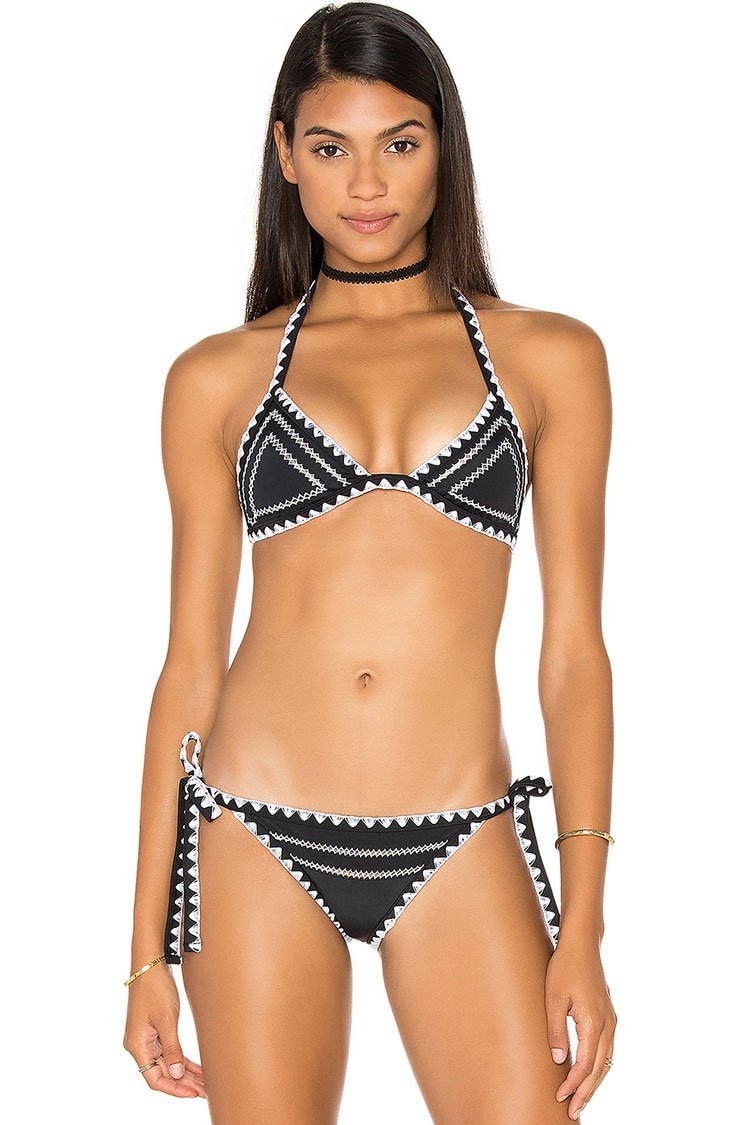Boho Tie Side Strings Crochet Triangle Halter Bikini Swimsuit - Two Piece Set-elleschic
