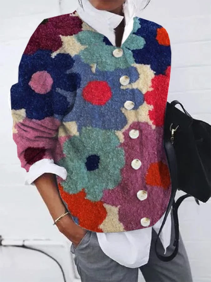 Women's Stylish Vintage Button Plush Cardigan