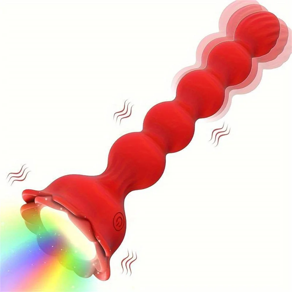 Colorful Luminous Rose Bead Anal Plug Remote Control  Pulling, Vestibular Anal Plug, Prostate Male And Female Masturbation Vibrator - Rose Toy