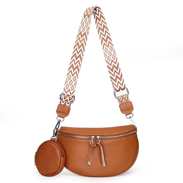 Women Chest Bag First Layer Cowhide Crossbody Bags Waist Pack Belt Bag (Brown)