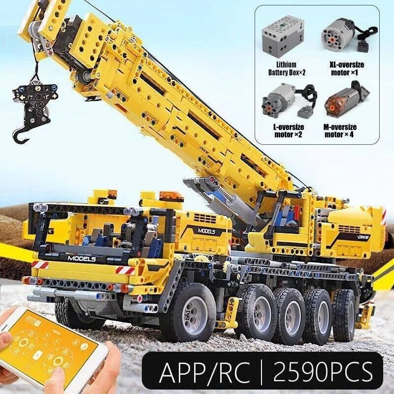 MOC RC APP Mobile Heavy Lift Crane Truck Bricks Kids Toys