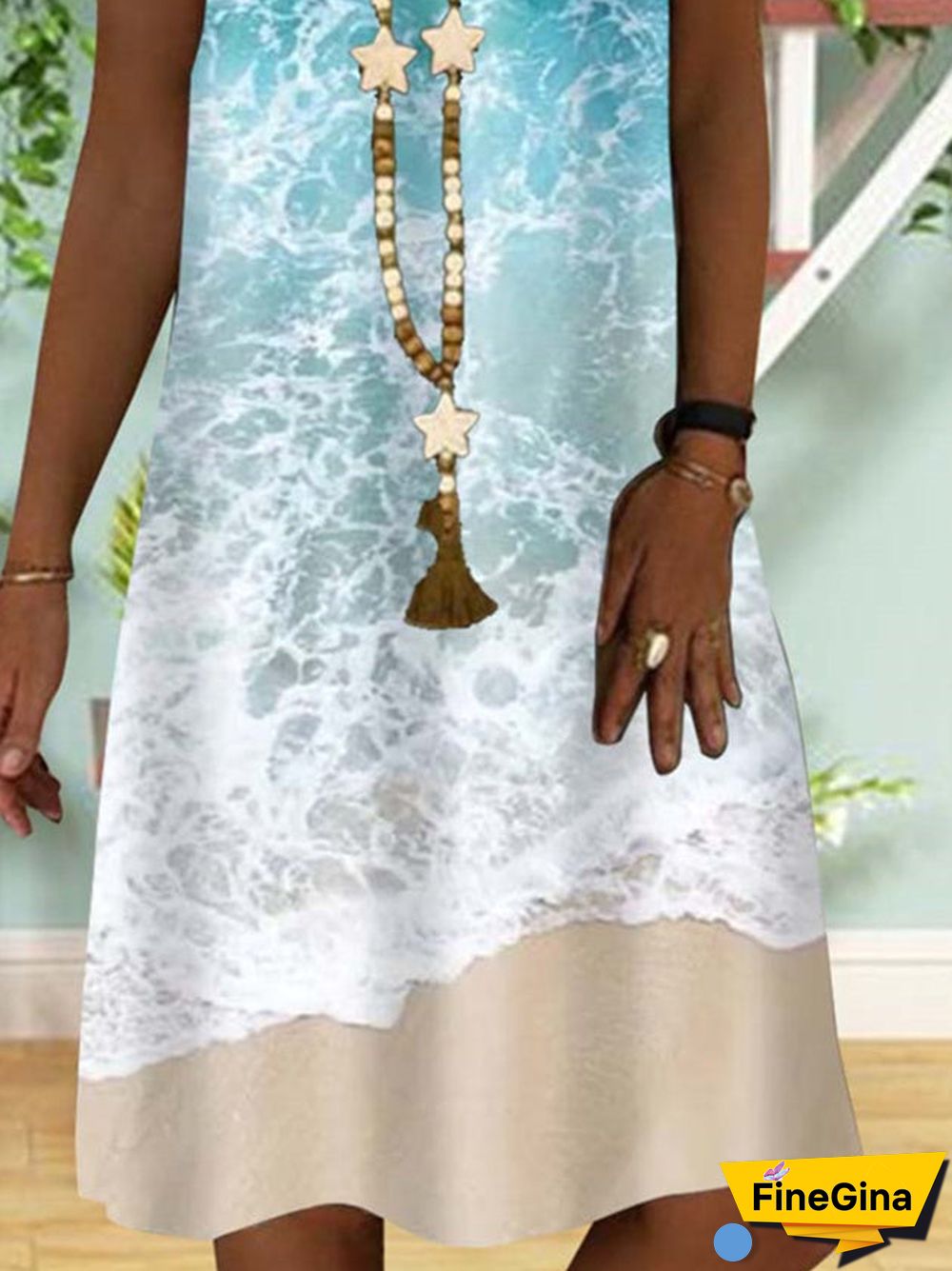 Women's Loosen Vacation Sleeveless V-neck Printed Midi Dress