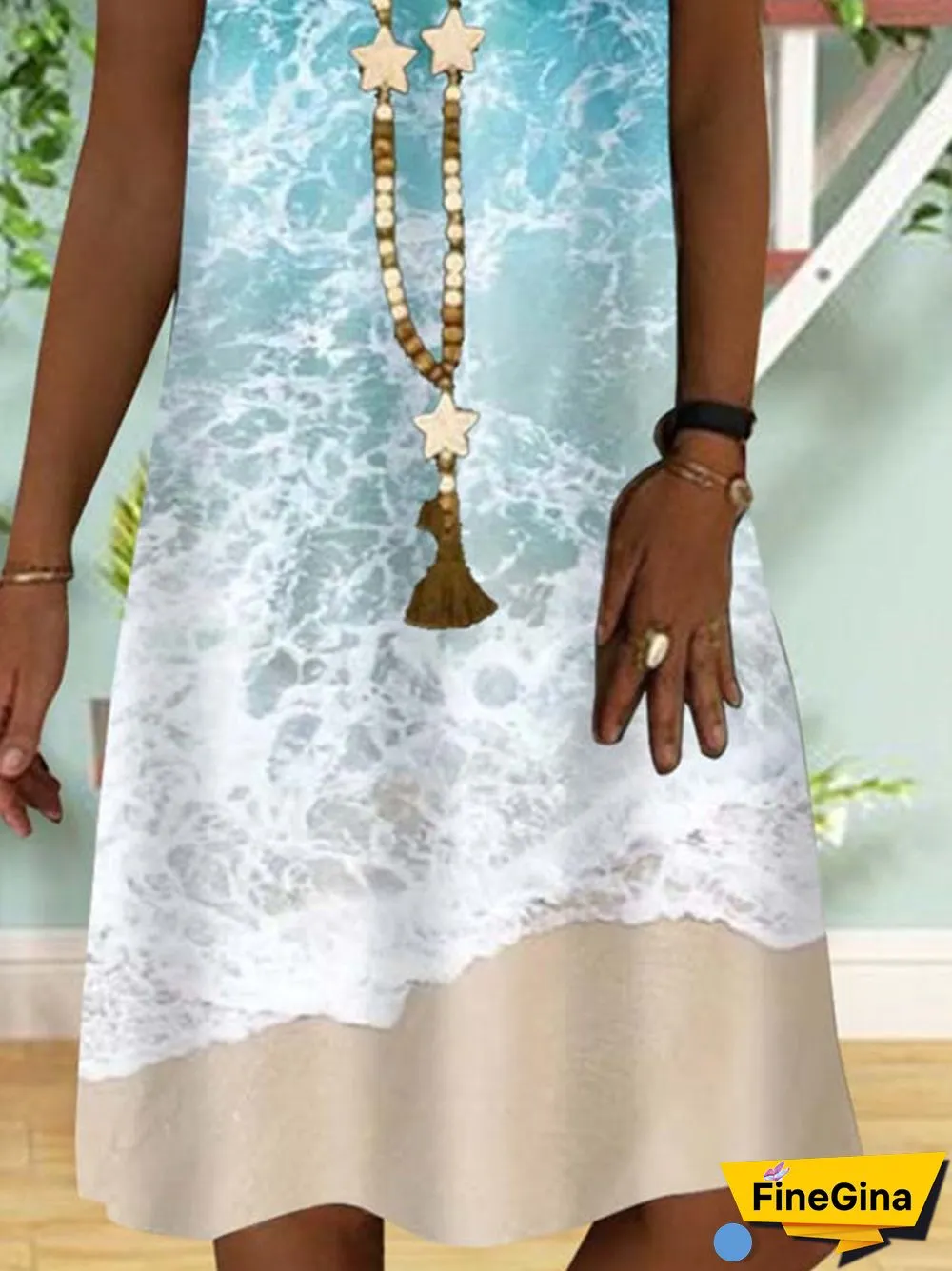 Women's Loosen Vacation Sleeveless V-neck Printed Midi Dress