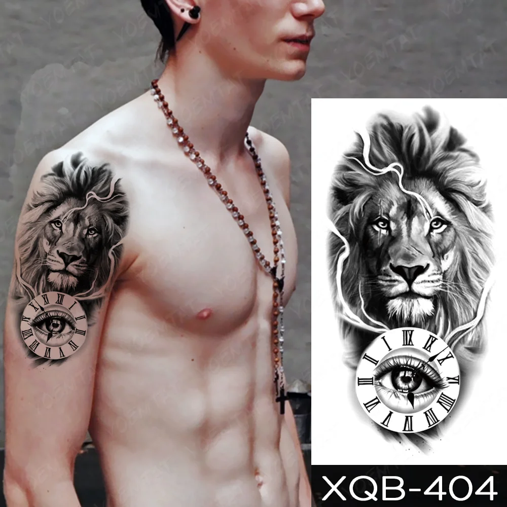 Sdrawing Temporary Tattoo Sticker Old School Lion Wolf Flash Tatto Triangle Geometry Body Art Arm Fake Tatoo Men Women