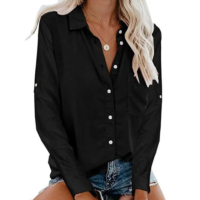 Women's Blouse Long Sleeve Shirt Collar Business Basic Elegant Top