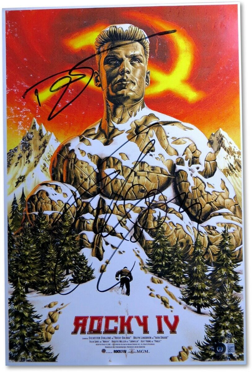 Sylvester Stallone Dolph Lundgren Dual Autographed 12X18 Photo Poster painting Rocky IV AB08996