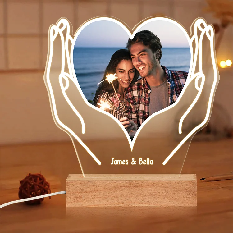 Personalized Couple Photo Night Light Customized 2 Names LED Lamp Heart Romantic Gifts for Him/Her