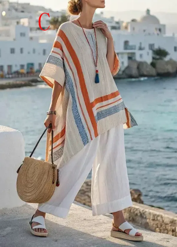 Women Casual V Neck Print Cotton 2 Piece Outfit Summer