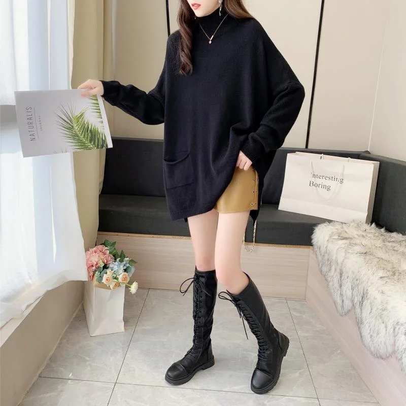 Fashion Women Sweater Spring Autumn Winter Turtleneck Long Sleeve Sweater Loose Knit Pullover Pull Female Pullover Sweater