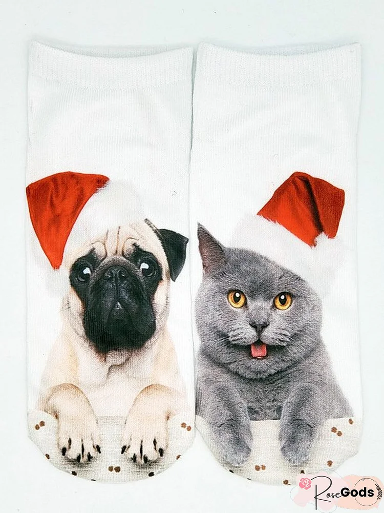 Christmas 3D Cat Pattern High Stretch Cotton Socks Festive Party Decorations Xmas Socks