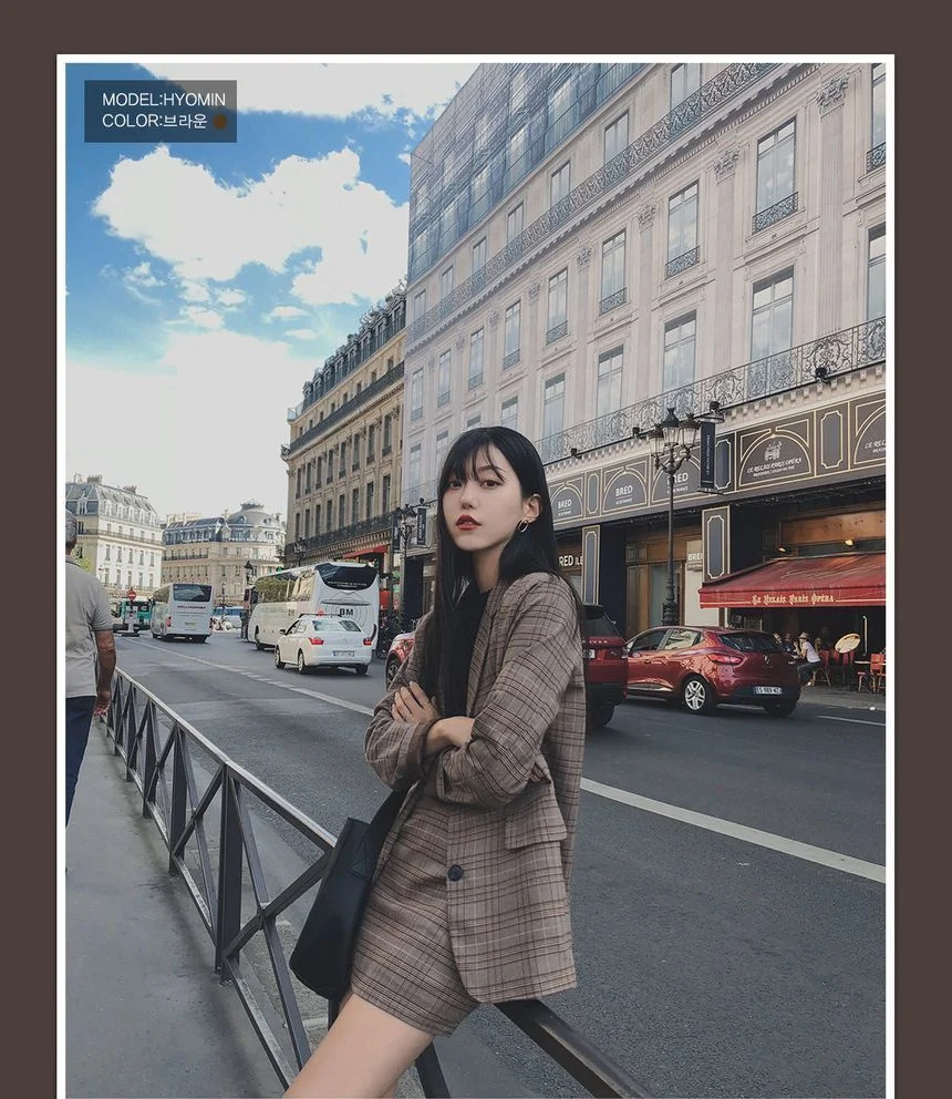 Plaid Blazer / High-Waist Plaid A-Line Mini Skirt / Set YP590