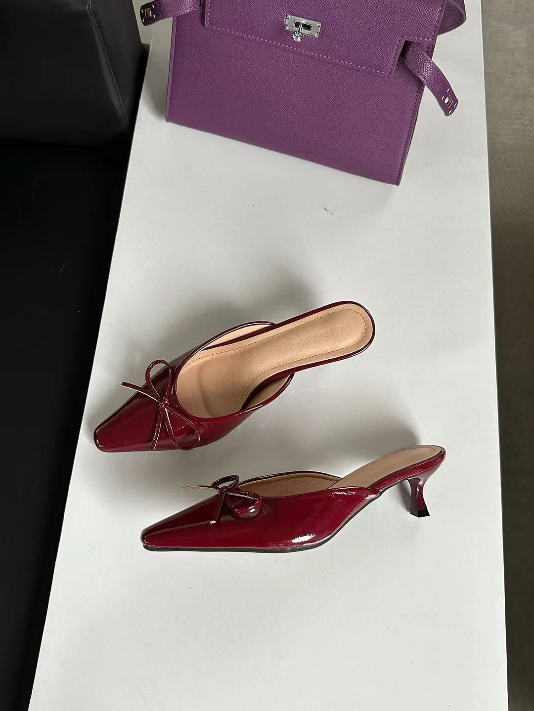 Breakj Breakj The Summer Of 2025, The New Bow In The Fine Heel Muller Shoes Half Slippers Women's Large-Size High-Heeled Single-Shoe Sand Slippers