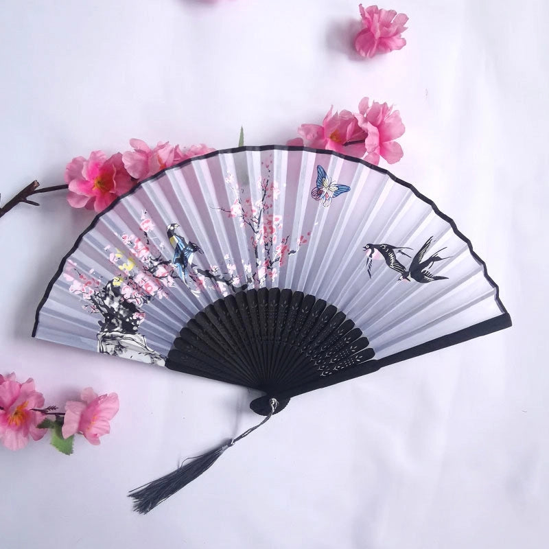 3 Pieces Ancient Style Folding Fan Female Classical Tassel Silk Fan Chinese Style Small Fan Portable Dance Craft National Fashion Fan Student Fan