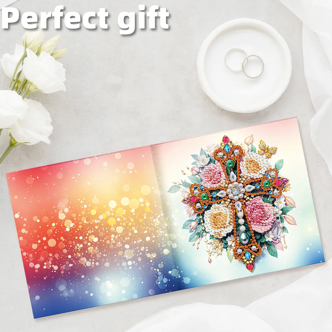 6pcs Cross DIY Diamond Painting Greeting Card Kits with Envelopes Diamond Art Greeting Cards Diamond Art Cards Kits for Adults DIY Crafts Family Friend Gifts
