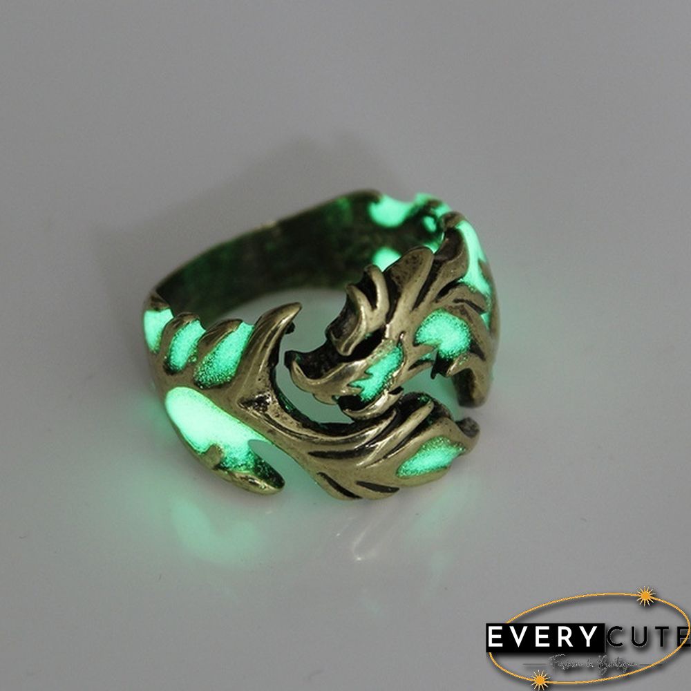 Vintage Unisex Luminous Dragon Finger Rings for Men Women Fashional Rings Glow In The Dark Ring Jewelry Accessories UNX