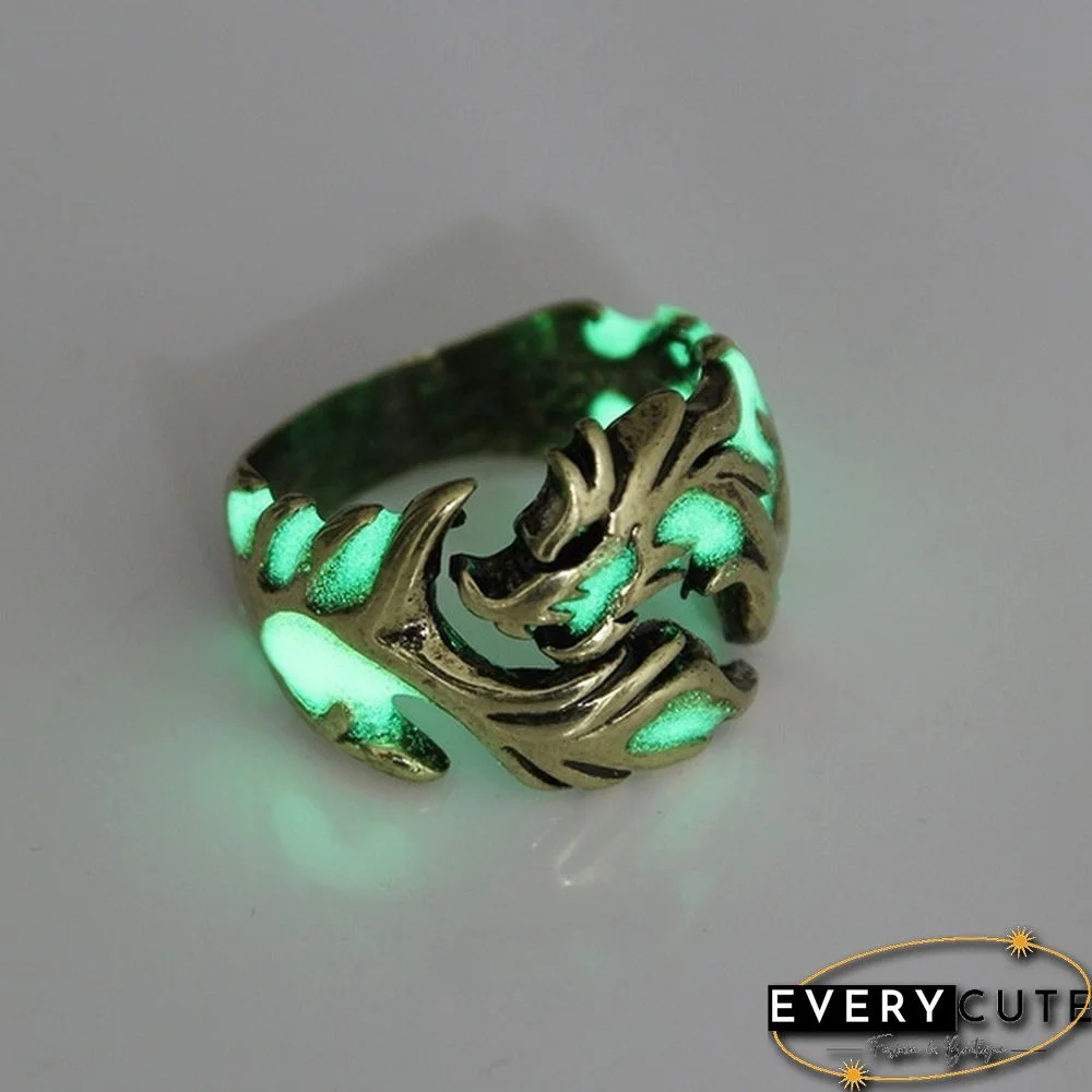 Vintage Unisex Luminous Dragon Finger Rings for Men Women Fashional Rings Glow In The Dark Ring Jewelry Accessories UNX