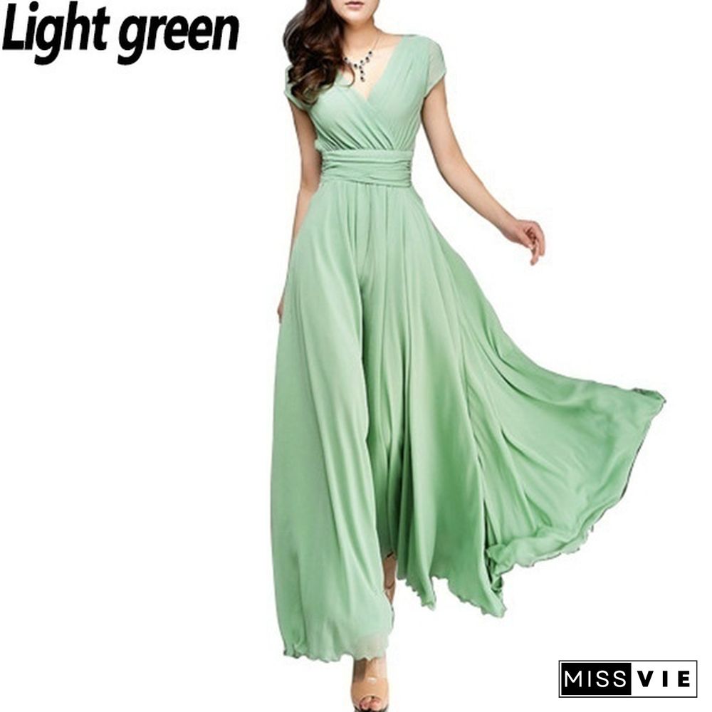 Womens Fashion Spring Summer Autumn Bohemian Maxi Dress Beach Evening V-Neck Sexy Women