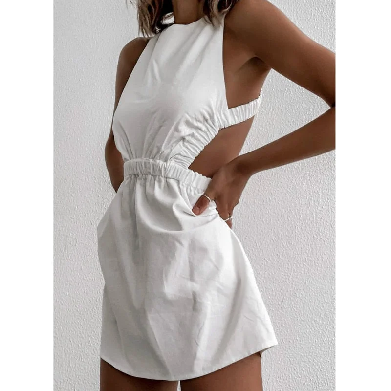 Women Summer Dress 2021 New Sleeveless Backless Bandage White Mini Dress Party Beach Casual Club Sexy Dresses Female