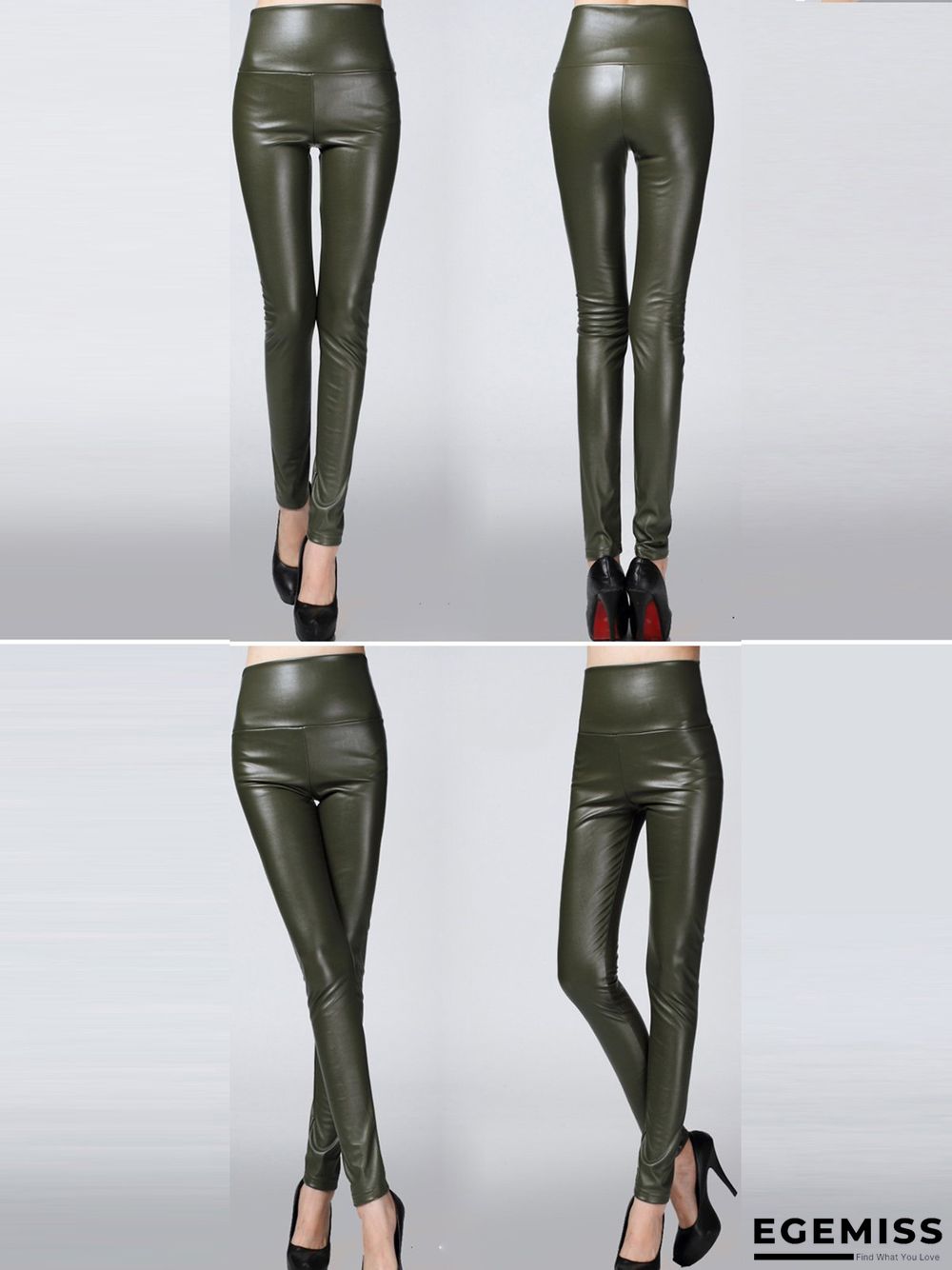 Plus size color elastic pu thick leggings leather Leggings | EGEMISS