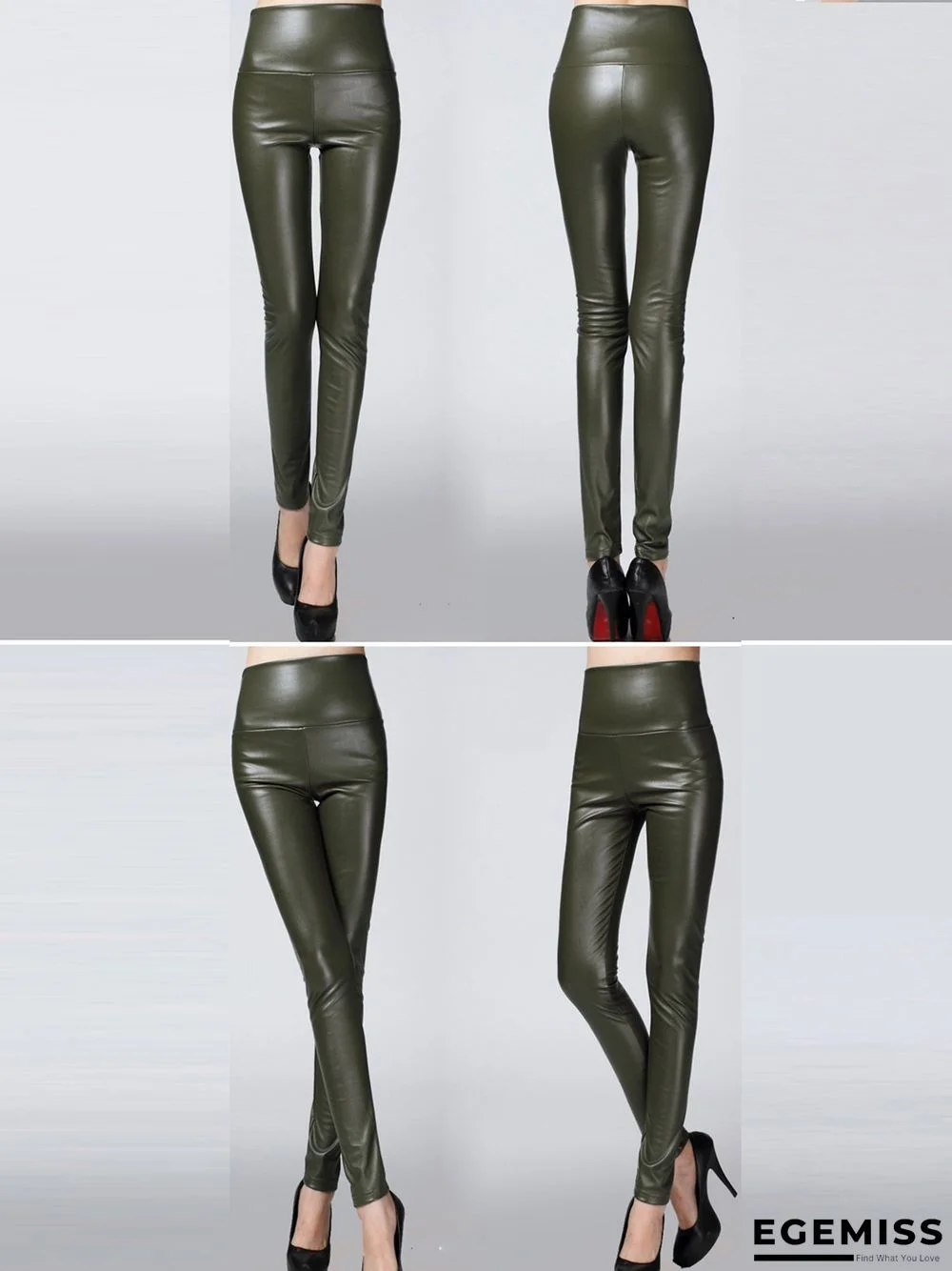 Plus size color elastic pu thick leggings leather Leggings | EGEMISS