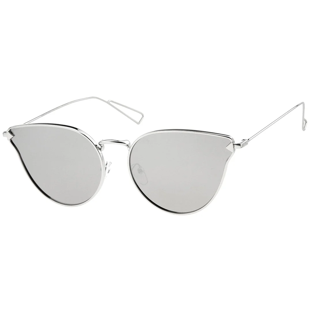 Women's Metal Frame Arrow Temples Color Mirror Flat Lens Cat Eye glasses 58mm
