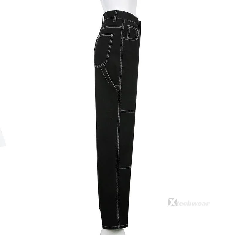 【関税&送料込】Off White Black Polyester Pant Black Pants with White Stitching | Shop Cargo Pants - X