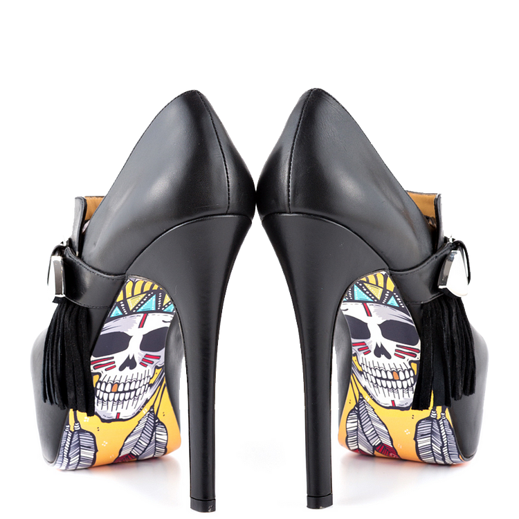 Black Fashion Boots Skull Sole Stiletto Heels Ankle Boots US Size 3-15 |FSJ Shoes
