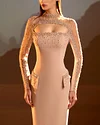 LONG SLEEVE MERMAID DRESS WITH HAND EMBROIDERY BEADINGS AND PEARLS