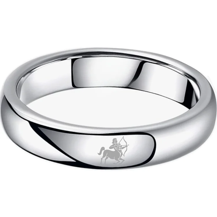 Men Women Sagittarius Tungsten Carbide Rings Prints Laser Design Domed Top Sliver Tungsten Wedding Bands 4MM 6MM 8MM Width