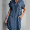 Gioiacombo&trade; Abito midi casual in denim tinta unita da donna
