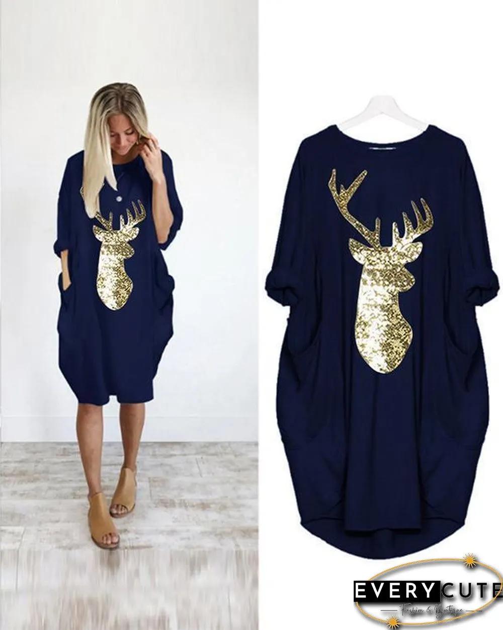 Oversized Long T-Shirt Midi Dress With Pockets