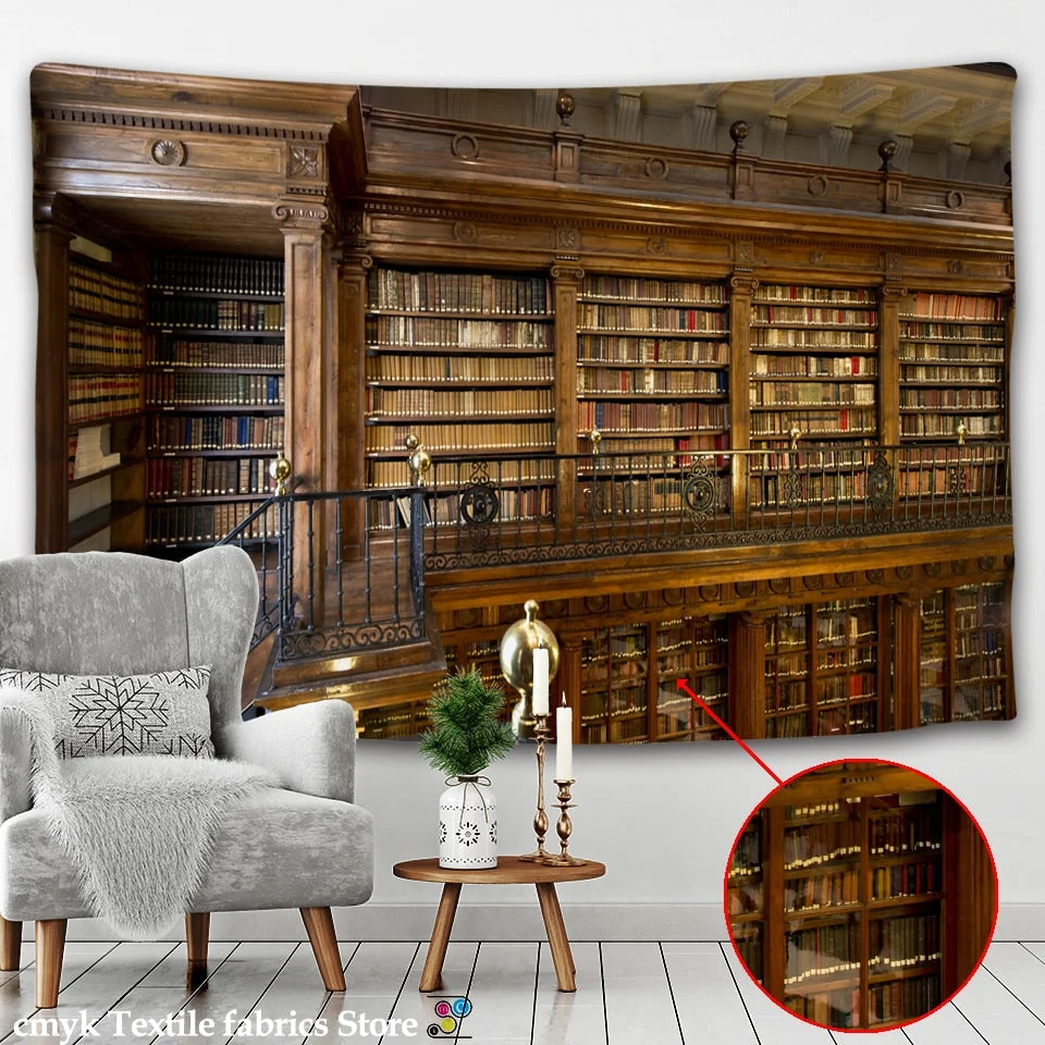 Tapestry retro Magic bookcase tapestry Mysterious library tapestries wall hanging art throw tapestries bedroom living room home
