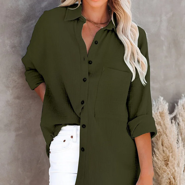 Spring Simple Long Sleeve Lapel Button Ladies Cotton Linen Shirt Women's Clothing socialshop