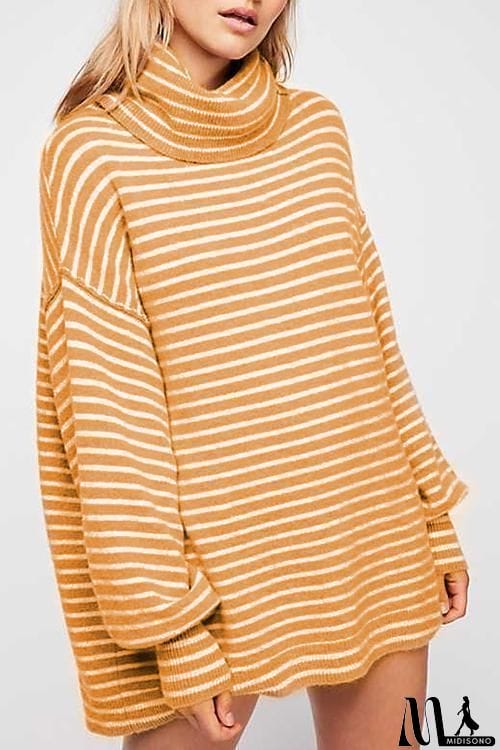 MidiSono - Long Sleeves Striped Mini Sweater Dress